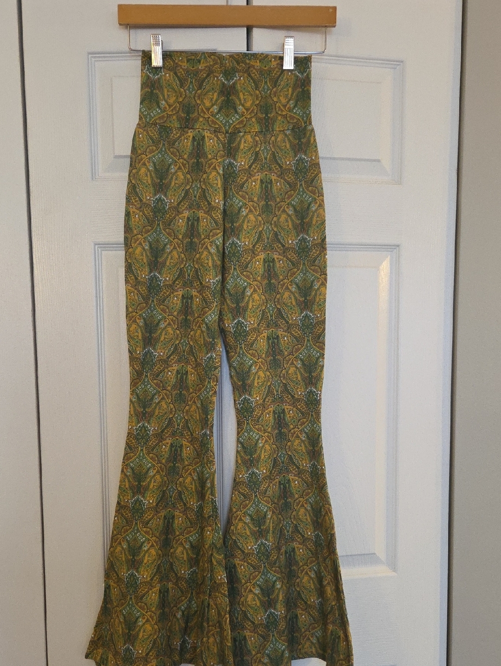 High-Rise Green & Yellow Paisley Flare Pants